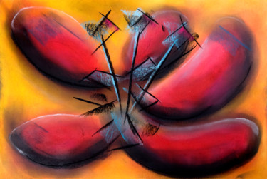 Schilderij getiteld "Rote Blüte - abstra…" door Chris Schäfer, Origineel Kunstwerk, Pastel