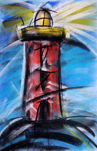 Malerei mit dem Titel "Leuchtturm in paste…" von Chris Schäfer, Original-Kunstwerk, Pastell