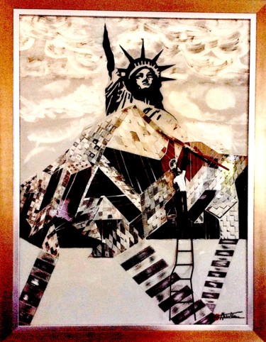 Schilderij getiteld "Statue de la Liberte" door Chris Guerin, Origineel Kunstwerk, Olie