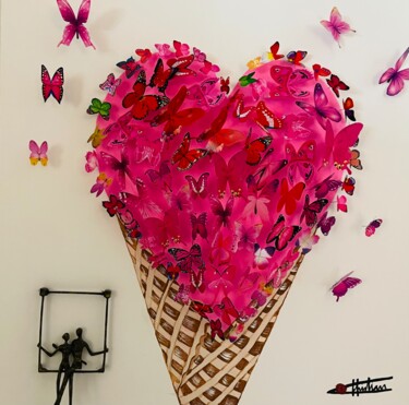 Pintura intitulada "Ice cream butterfli…" por Chris Guerin, Obras de arte originais, Acrílico Montado em Armação em madeira