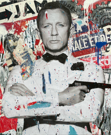 Collages titled "Agent 007" by Chris Rose, Original Artwork, Collages Mounted on Wood Stretcher frame