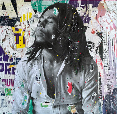 Collagen mit dem Titel "Bob Marley" von Chris Rose, Original-Kunstwerk, Collagen Auf Keilrahmen aus Holz montiert