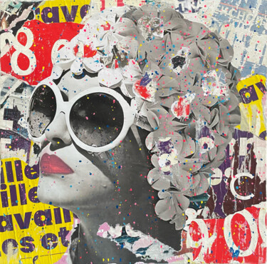 Collages titulada "Swimmer" por Chris Rose, Obra de arte original, Collages Montado en Bastidor de camilla de madera