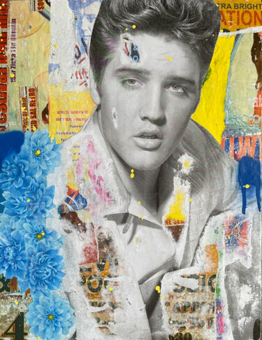 Malarstwo zatytułowany „Elvis” autorstwa Chris Rose, Oryginalna praca, Kolaże