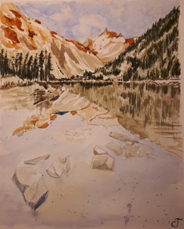 Pittura intitolato "Le lac du Néouvielle" da Chris Texier, Opera d'arte originale, Acquarello