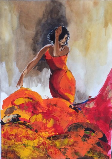 Painting titled "Un flamenco d enfer" by Christophe Trogno, Original Artwork, Acrylic