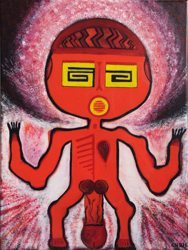 Картина под названием "Red Persona 002" - Chris De La Roch, Подлинное произведение искусства, Акрил