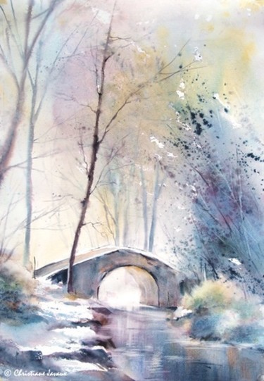 Peinture intitulée "Le petit pont" par Christiane Javaux, Œuvre d'art originale, Huile