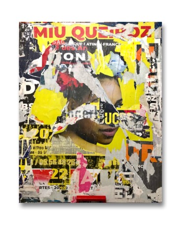 Collages getiteld "MIU QUEYROZ" door Chriso, Origineel Kunstwerk, Collages Gemonteerd op Frame voor houten brancard