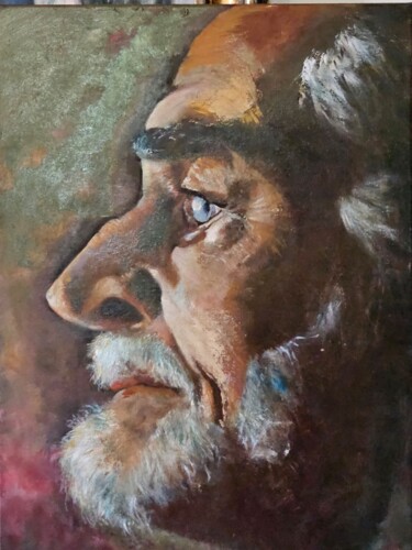 Peinture intitulée "profil homme barbu" par Chris, Œuvre d'art originale, Huile