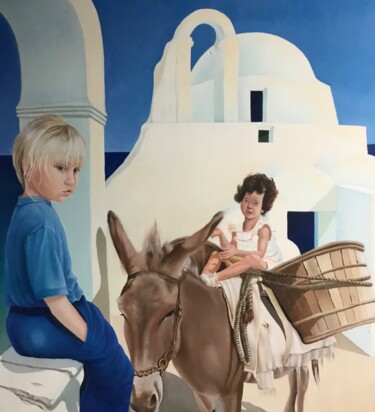 Painting titled "Mandy and donkey gi…" by Christopher Skelton, Original Artwork, Oil Mounted on Wood Stretcher frame