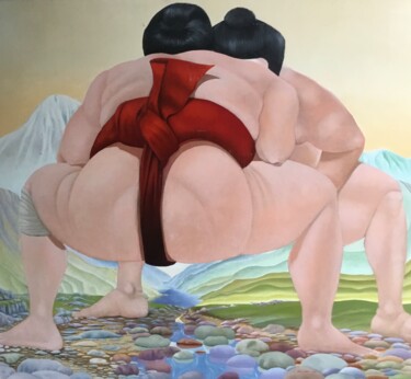 Pintura titulada "Sumo wrestlers" por Christopher Skelton, Obra de arte original, Oleo
