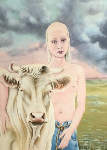 Pittura intitolato "charolais bull and…" da Christopher Skelton, Opera d'arte originale, Olio
