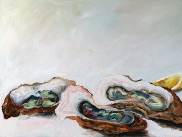 Painting titled "Oyster 4" by Christa Riemann, Original Artwork, Oil Mounted on Wood Panel