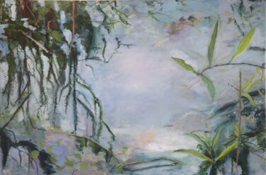 Schilderij getiteld "Rheinblick" door Christa Riemann, Origineel Kunstwerk, Acryl Gemonteerd op Frame voor houten brancard