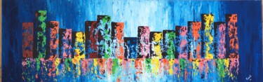 Painting titled "Panoramic city" by Christel Ferrasse, Original Artwork, Acrylic Mounted on Wood Stretcher frame