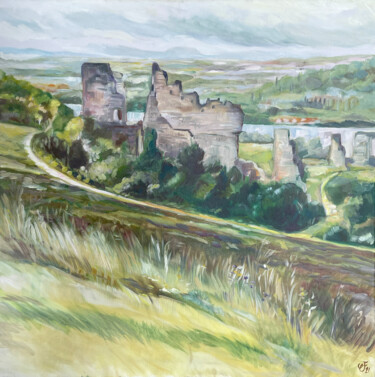 Painting titled "Ruines du château G…" by Christel Fréon, Original Artwork, Acrylic Mounted on Wood Stretcher frame