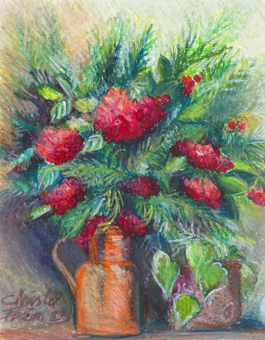 Dibujo titulada "Bouquet d'hiver" por Christel Fréon, Obra de arte original, Pastel Montado en Cartulina