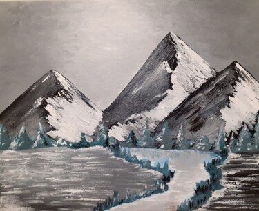 Schilderij getiteld "Paysage hivernal" door Christelle Carlton, Origineel Kunstwerk, Acryl
