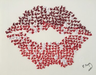 Collagen mit dem Titel "La bouche en coeurs" von Christelle Hayez, Original-Kunstwerk, Collagen