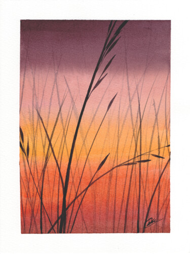 Peinture intitulée "Herbes au soleil co…" par Christelle Lachambre, Œuvre d'art originale, Aquarelle