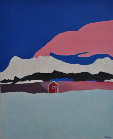 Schilderij getiteld "Norvège" door Christelle Mayeur, Origineel Kunstwerk, Acryl Gemonteerd op Frame voor houten brancard