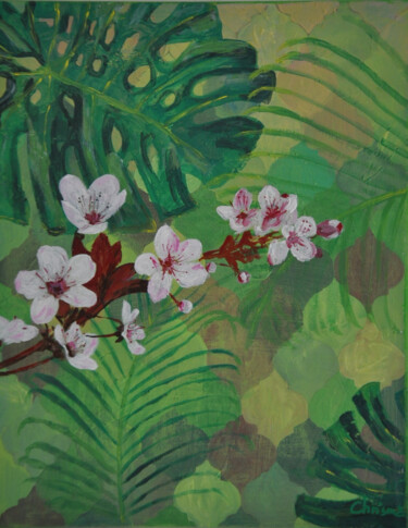 Peinture intitulée "Cerisier japonais" par Christelle Mayeur, Œuvre d'art originale, Acrylique Monté sur Châssis en bois