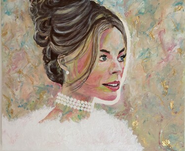 Painting titled "Barbie, Margot Robb…" by Christelle Mayeur, Original Artwork, Acrylic Mounted on Wood Stretcher frame