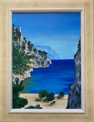 Schilderij getiteld "Calanques de Cassis…" door Christelle Mayeur, Origineel Kunstwerk, Olie Gemonteerd op Frame voor houten…