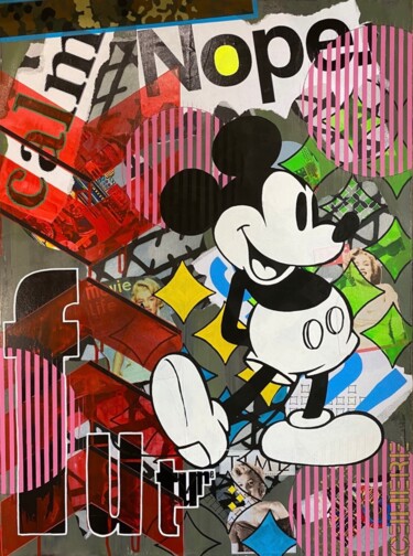 Malerei mit dem Titel "Mickey pop art" von Christelle Riffet (Céhère), Original-Kunstwerk, Acryl Auf Keilrahmen aus Holz mon…