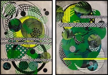 Malerei mit dem Titel "Green shapes diptyq…" von Christelle Riffet (Céhère), Original-Kunstwerk, Acryl