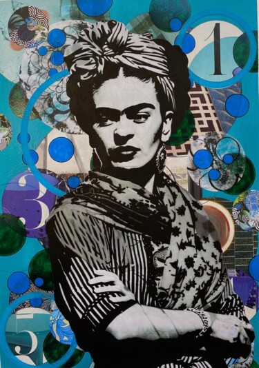 Painting titled "BLUE FRIDA 2024" by Christelle Riffet (Céhère), Original Artwork, Acrylic Mounted on Cardboard