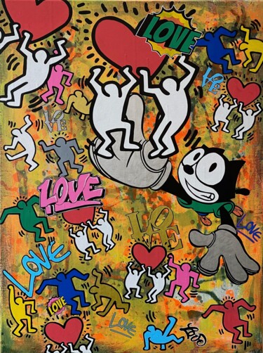 Painting titled "RAIN OF LOVE." by Christelle Riffet (Céhère), Original Artwork, Acrylic Mounted on Wood Stretcher frame