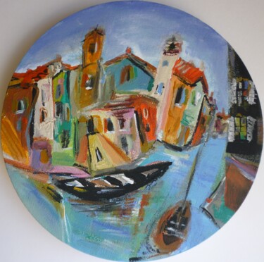 Painting titled "Burano 2" by Christelle Veron Cherbonnier, Original Artwork, Acrylic Mounted on Wood Stretcher frame