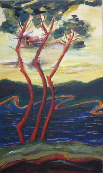 Malarstwo zatytułowany „Les pins rouges” autorstwa Christelle Veron Cherbonnier, Oryginalna praca, Akryl Zamontowany na Drew…