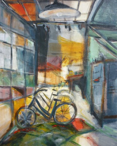 Pittura intitolato "Le garage au vélo b…" da Christelle Veron Cherbonnier, Opera d'arte originale, Acrilico