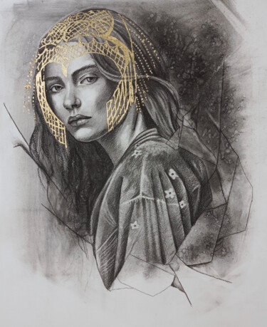 Disegno intitolato "Femme amazone" da Christelle Fontenoy, Opera d'arte originale, Carbone