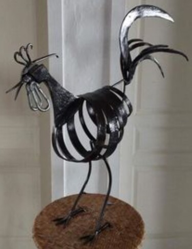 Sculpture titled "Archibal le coq" by Christian Barbance, Original Artwork, Metals