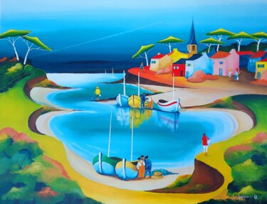 Malerei mit dem Titel "Villages de pêcheur…" von Christian Baudoin, Original-Kunstwerk, Acryl