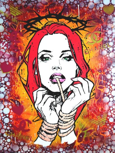 Peinture intitulée "Girl Jesus again" par Christian Berger, Œuvre d'art originale, Acrylique Monté sur Châssis en bois