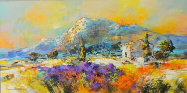 Painting titled "Lavande au pied des…" by Christian Bessede, Original Artwork, Acrylic