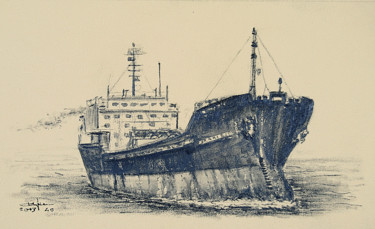 Drawing titled "Le vieux cargo." by Christian Biard, Original Artwork, Other