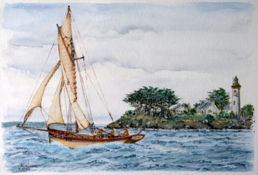 Schilderij getiteld "Devant Port- Navalo…" door Christian Biard, Origineel Kunstwerk, Gouache