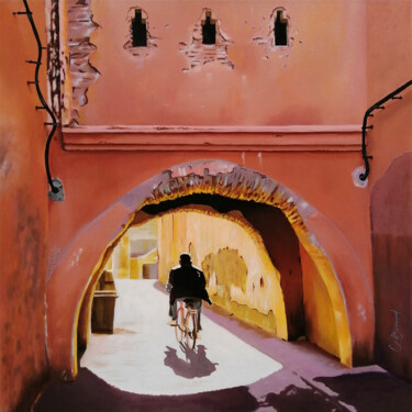 Painting titled "Ruelle dans la medi…" by Christian Bouard, Original Artwork, Oil Mounted on Wood Stretcher frame