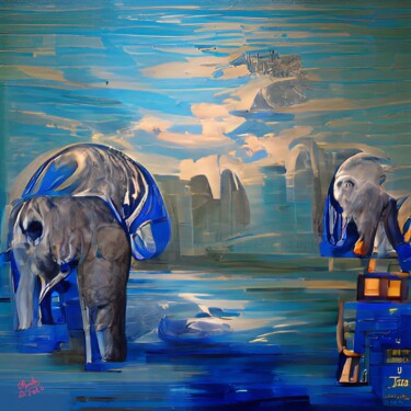 Painting titled "BLUE ELEPHANT" by Christian Bucher, Original Artwork, Acrylic Mounted on Wood Stretcher frame