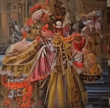Painting titled "LE BAL VÉNITIEN" by Christian Bucher, Original Artwork, Acrylic Mounted on Wood Stretcher frame