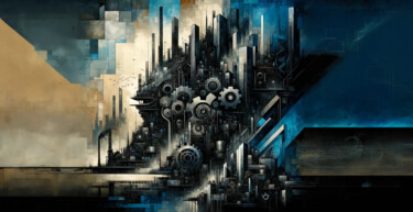 Digitale Kunst getiteld "Azure Mechanopolis" door Christian Debien, Origineel Kunstwerk, Olie