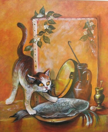 Peinture intitulée "Le chat r'din extra…" par Christian Eprinchard, Œuvre d'art originale, Huile