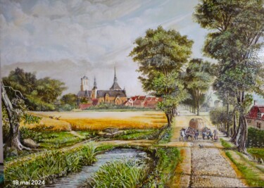 Painting titled "Ville de Bailleul a…" by Christian Florquin, Original Artwork, Oil