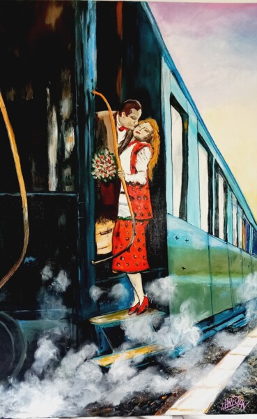 Painting titled "ADIEU A LA GARE" by Christian Garnier, Original Artwork, Acrylic Mounted on Wood Stretcher frame